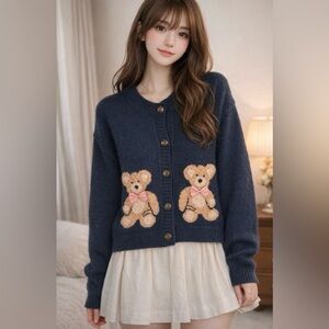 NWT Coco & Shay Teddy Bear Knit Cardigan Sweater Navy Blue Sizes XL, S